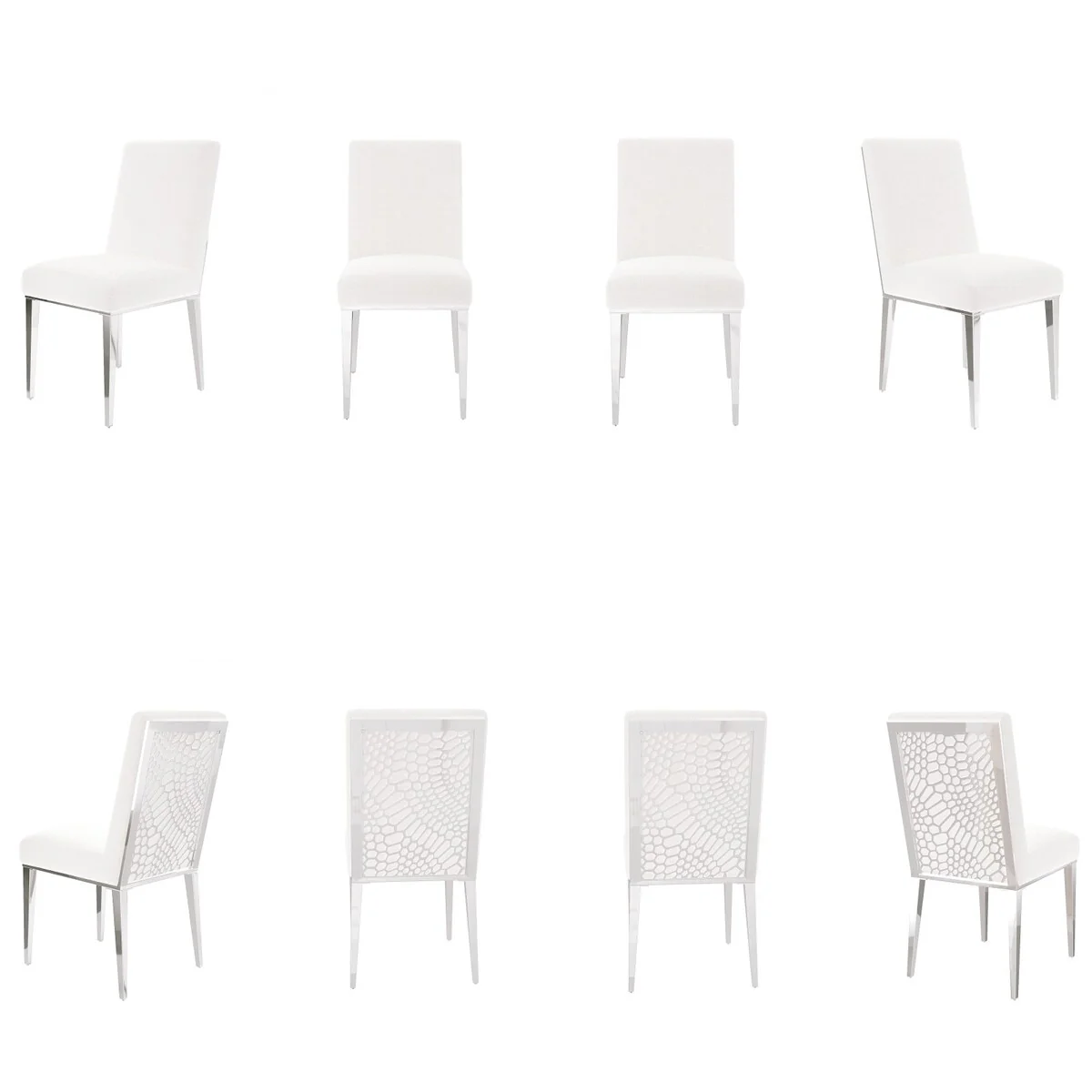 White Upholstered Sherpa Dining Chair Boucle Accent Chairs with Mirrored Silver Legs
