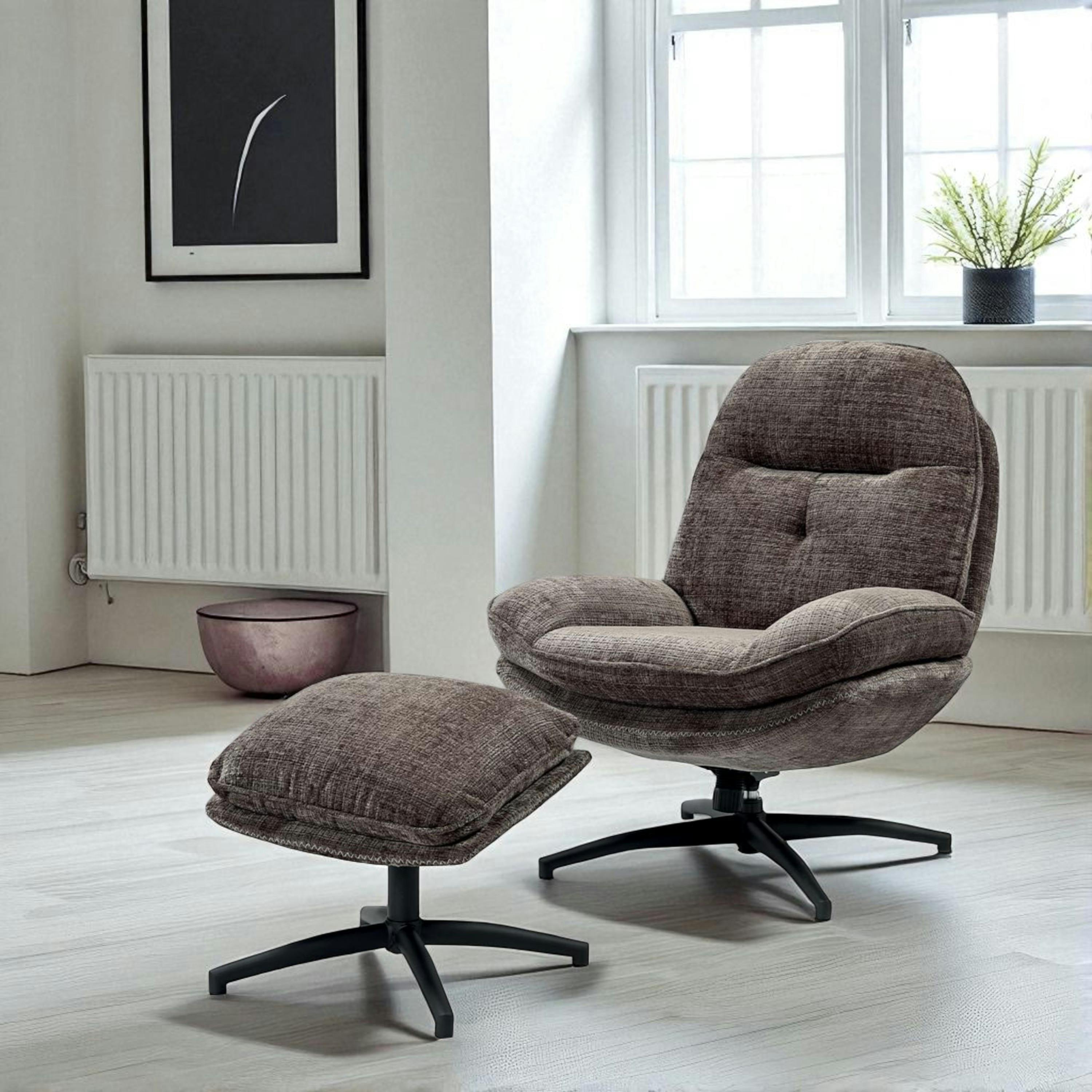 Fauteuil détente gris pivotant avec repose-pieds IENA