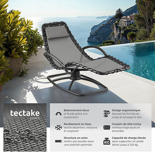 Chaise longue ergonomique avec mouvement de balancement gris