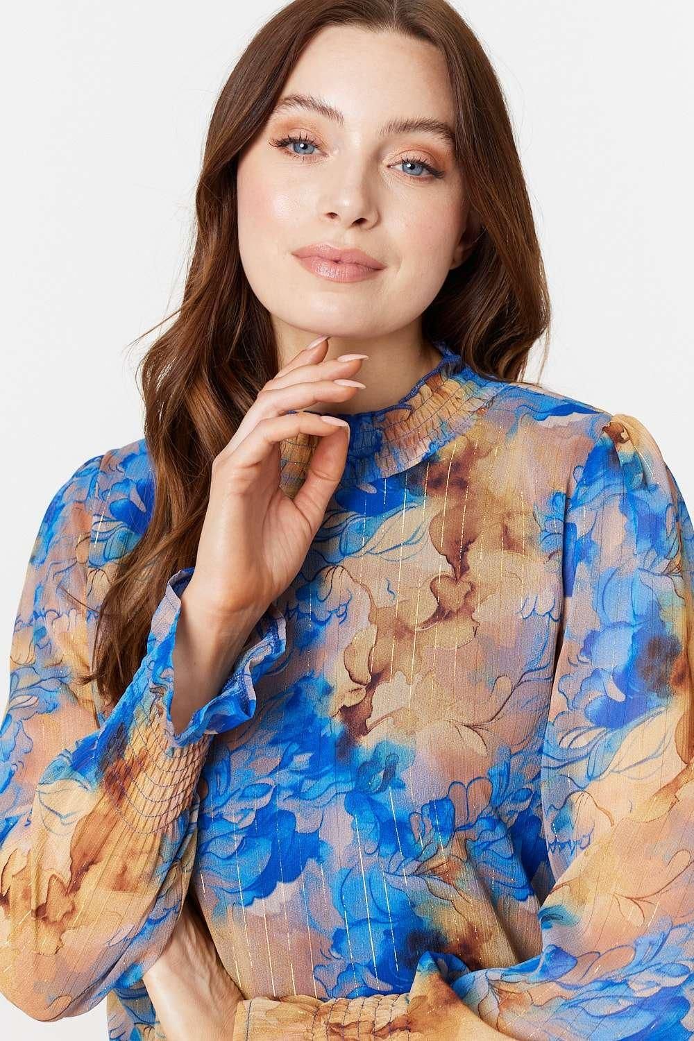 Izabel London Printed High Neck Long Sleeve Blouse