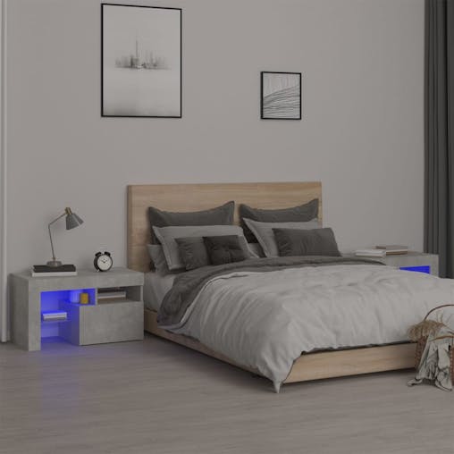 NNEVL Bedside Cabinets 2 pcs with LED Lights Concrete Grey 70x36.5x40 cm