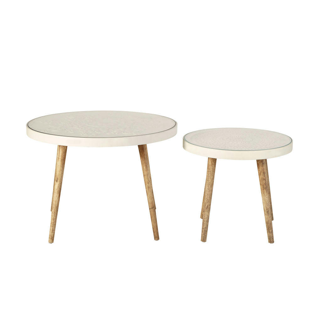 Kayla - Tables gigognes blanches motifs gravés et verre