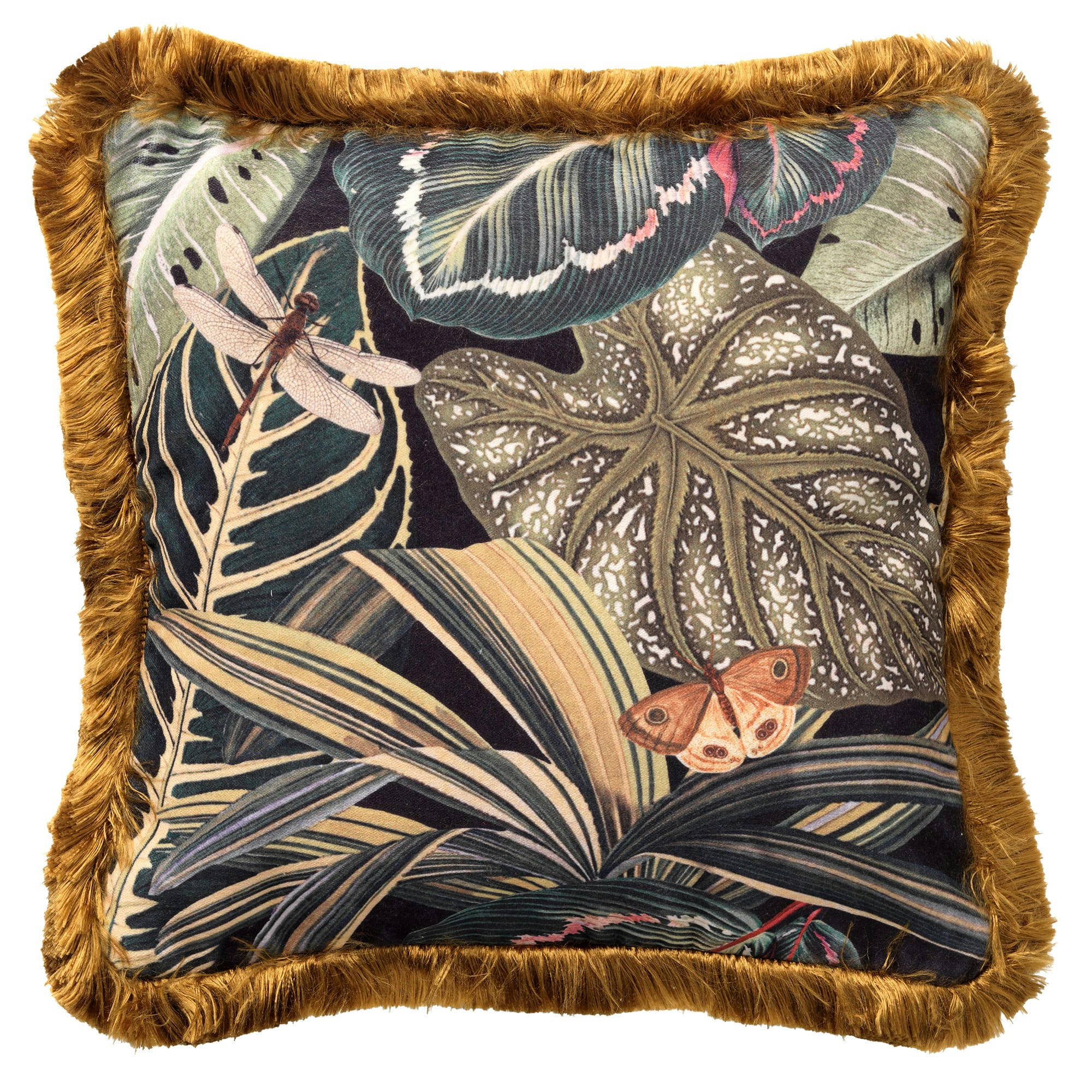 - Coussin noir en velours 45x45 cm avec motif fleuri