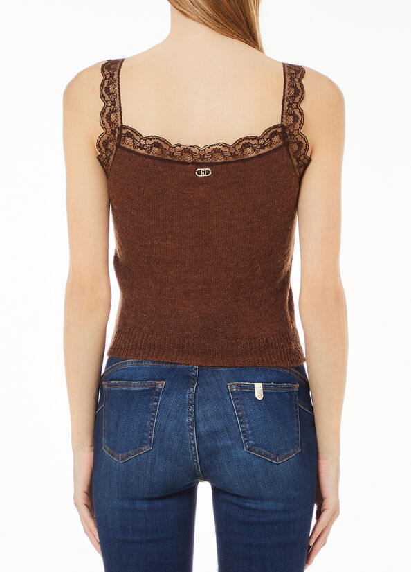 Top in maglia con pizzo