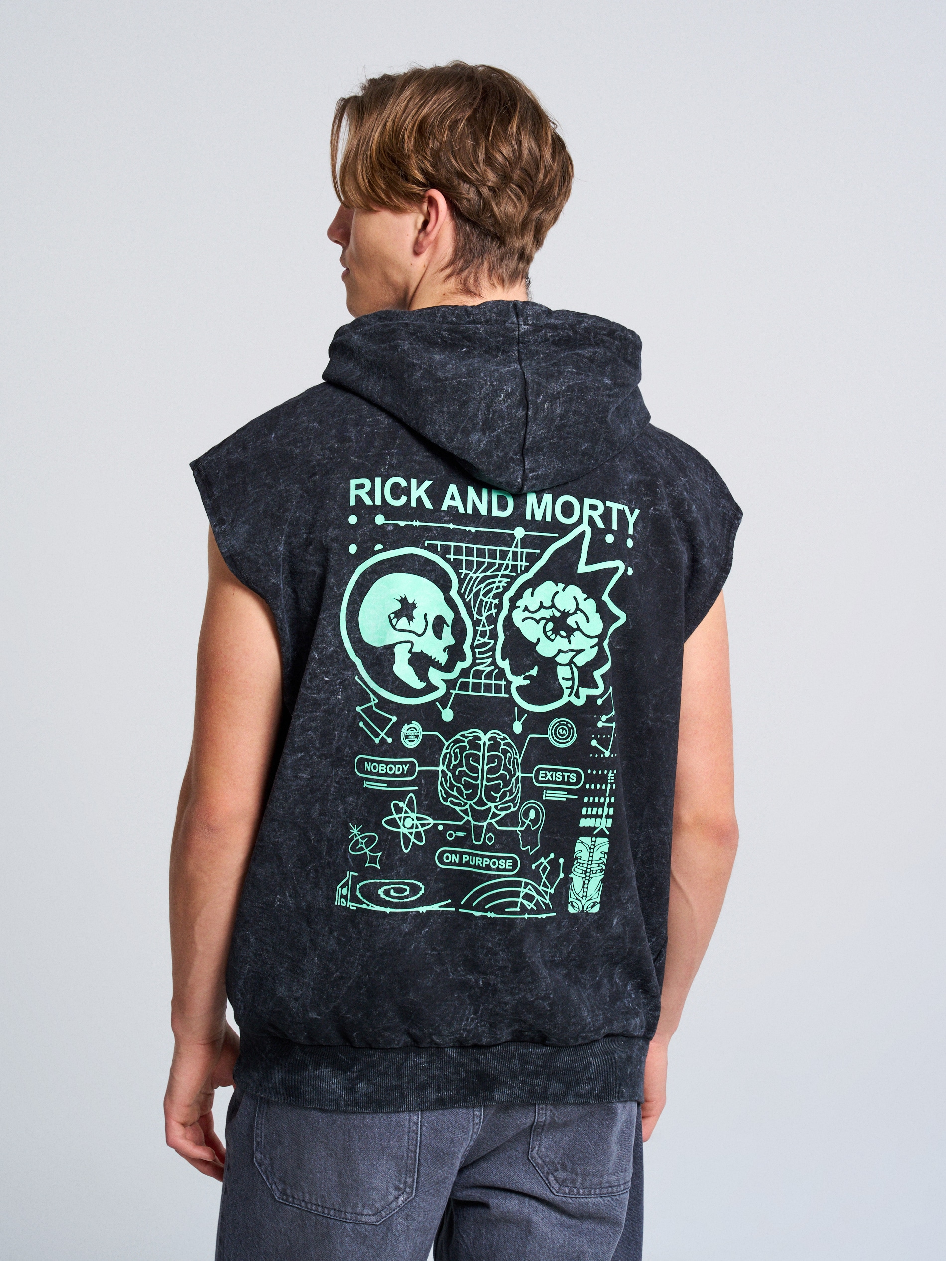 Bluza bez rękawów z kapturem i nadrukiem Rick & Morty