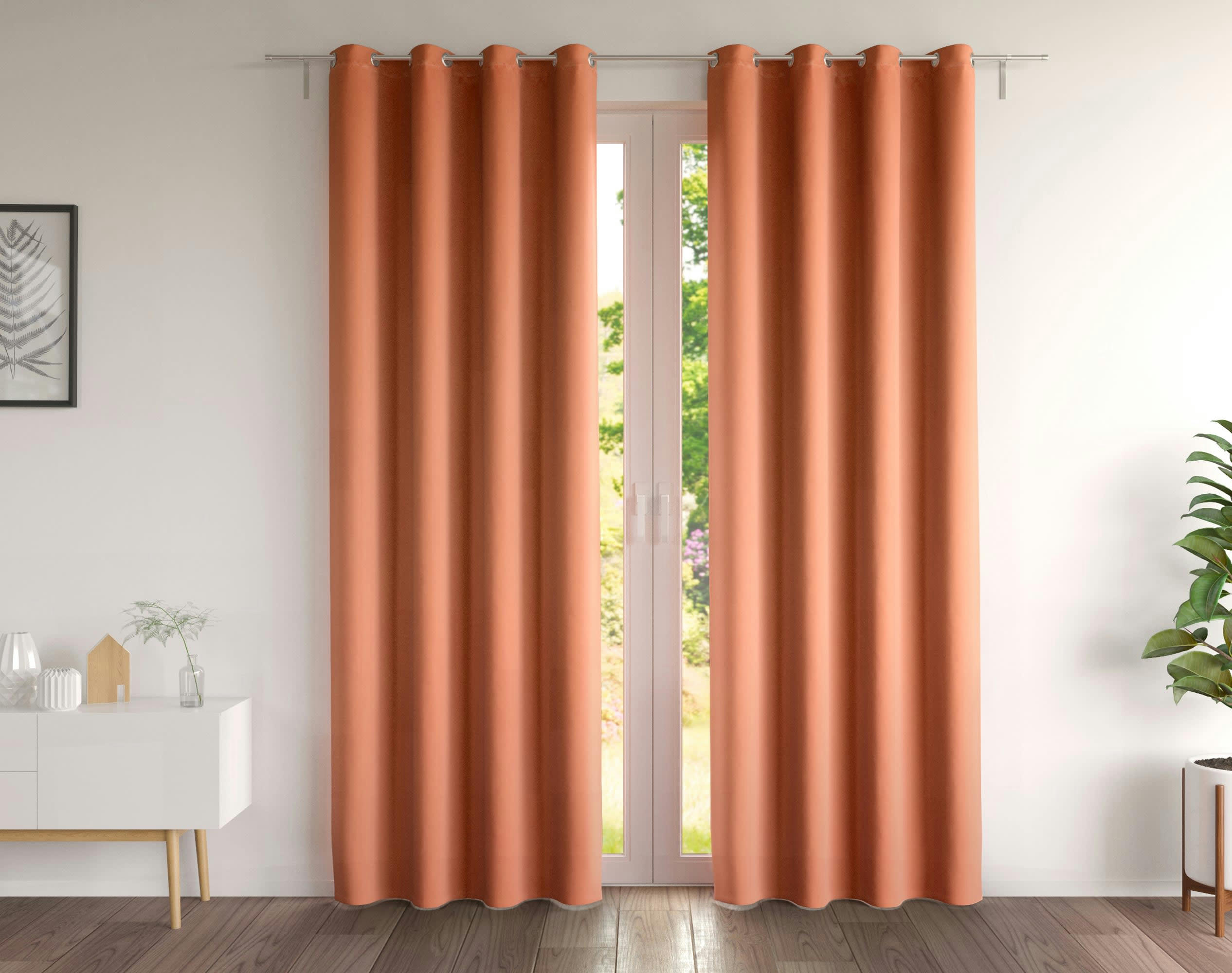 DREAMZ - Paire de rideaux 135x180 en coton rouge tomette