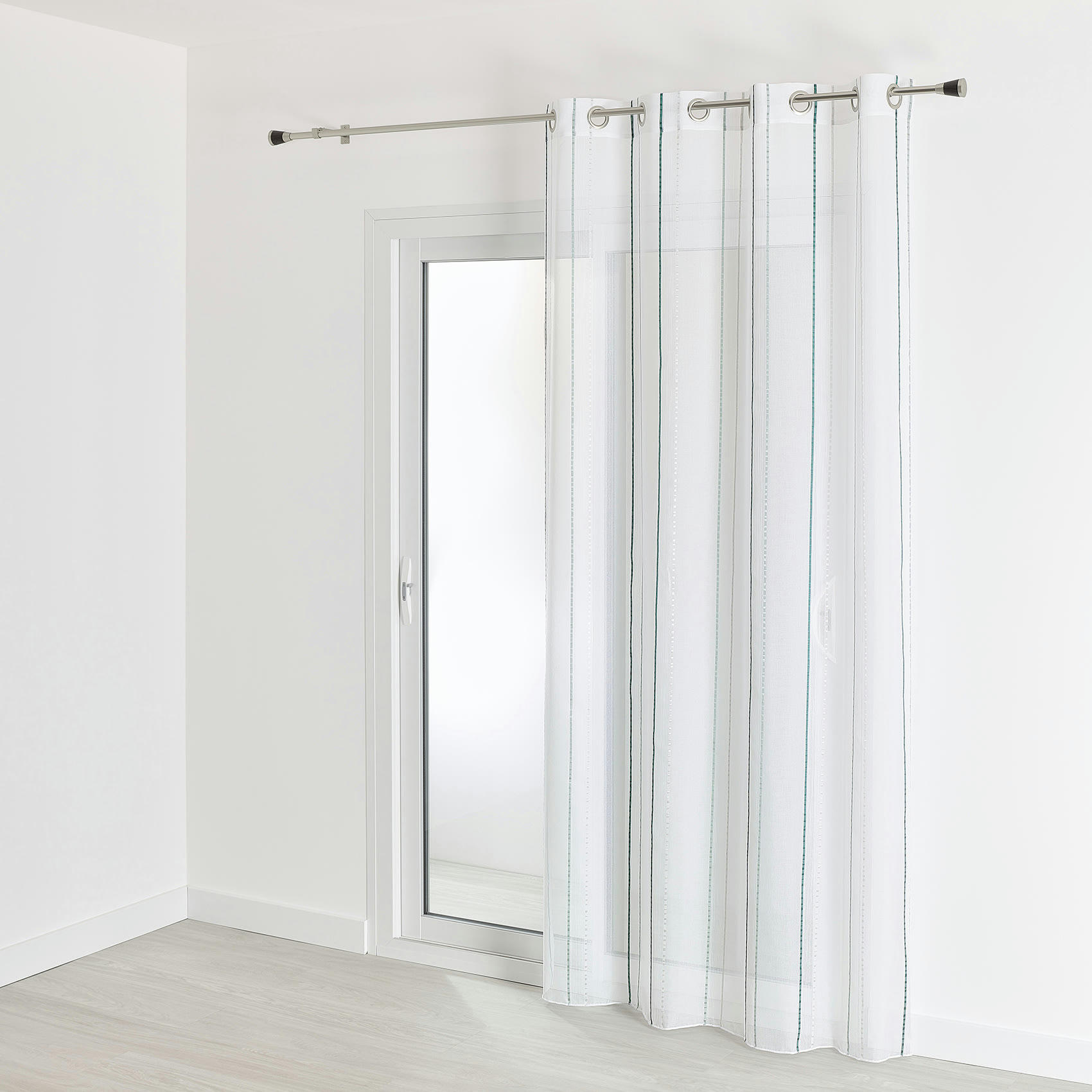 - Voilage fantaisie à rayures polyester bleu pétrole 140x240 cm