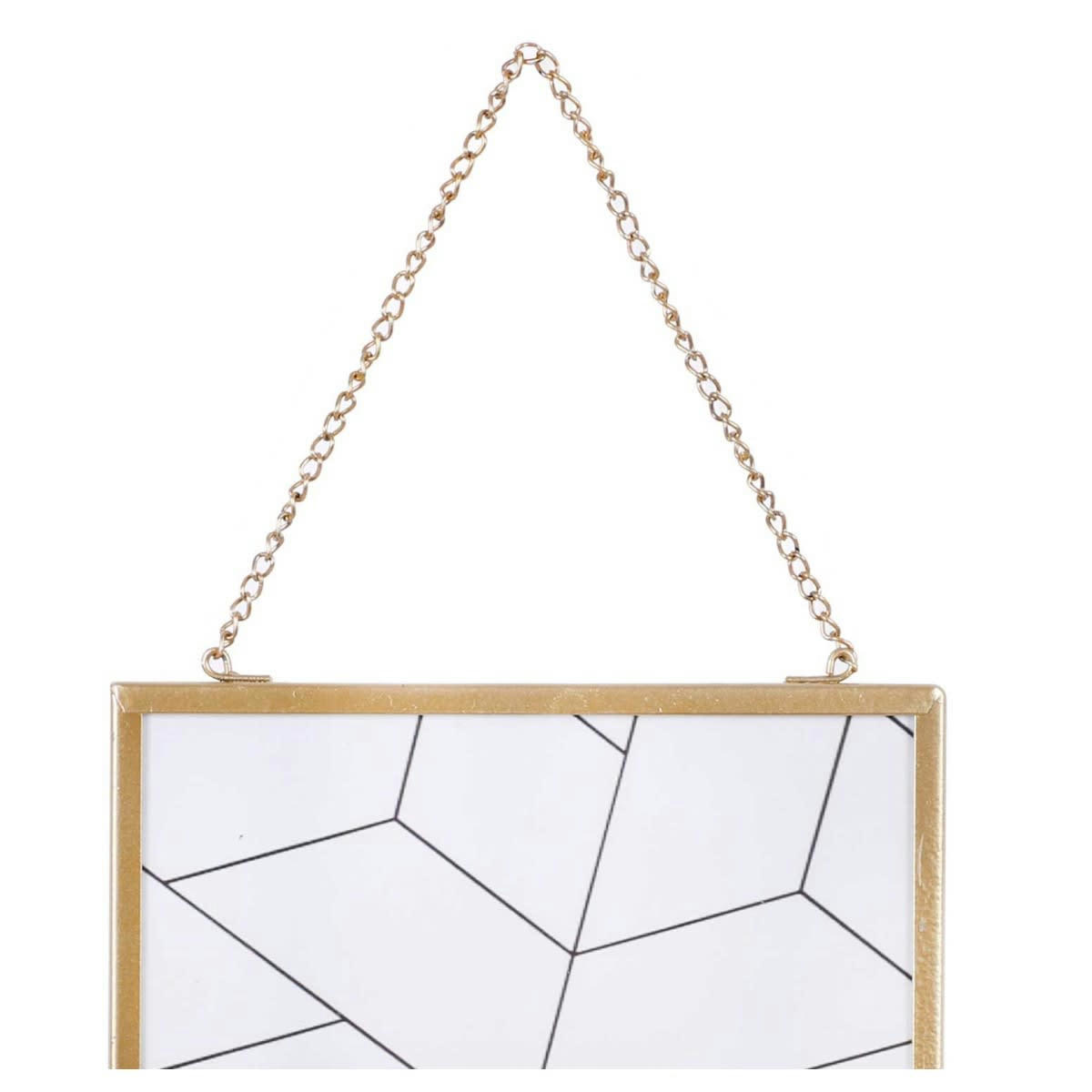 GOLD HOME - Cadre photo mural en verre et métal doré avec chaînette 24X18cm