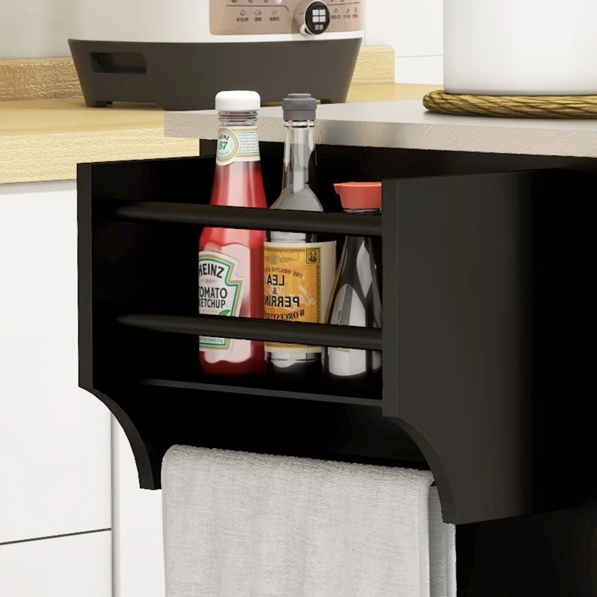 Kitchen Island with Stainless Steel Countertop, Rolling Island Cart on Wheels, Mobile Island Table with Drawer & 3 Cabinets