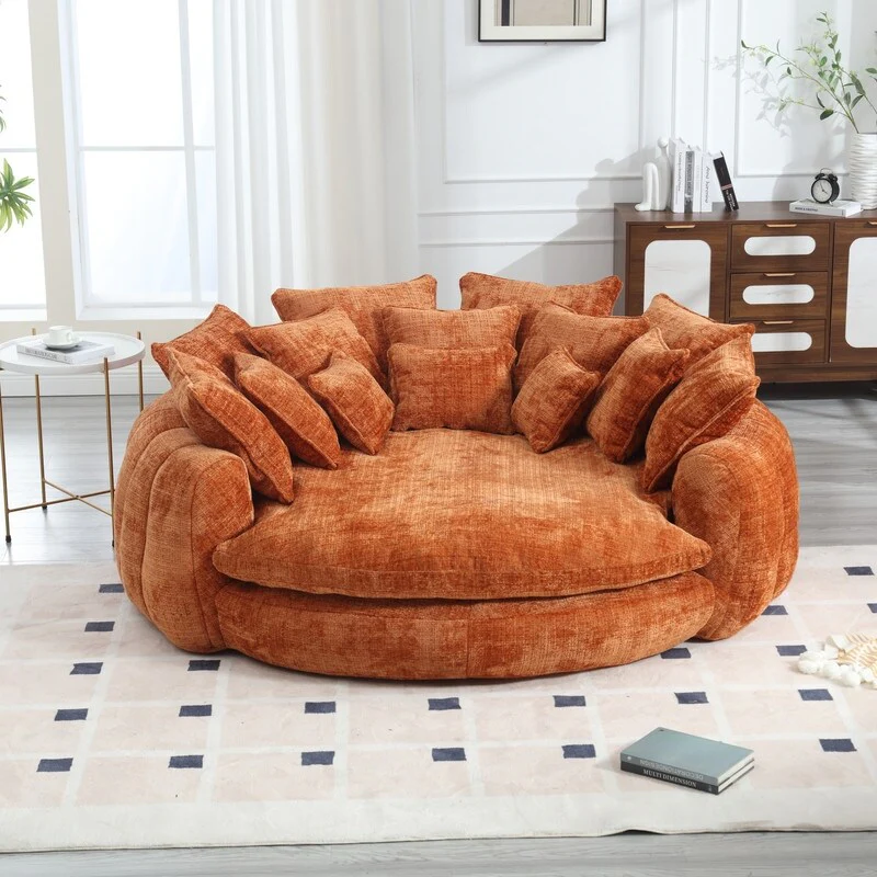 81.10 Double Bread Extra Large Round Sofa Bed with Armrests and Large Cushions