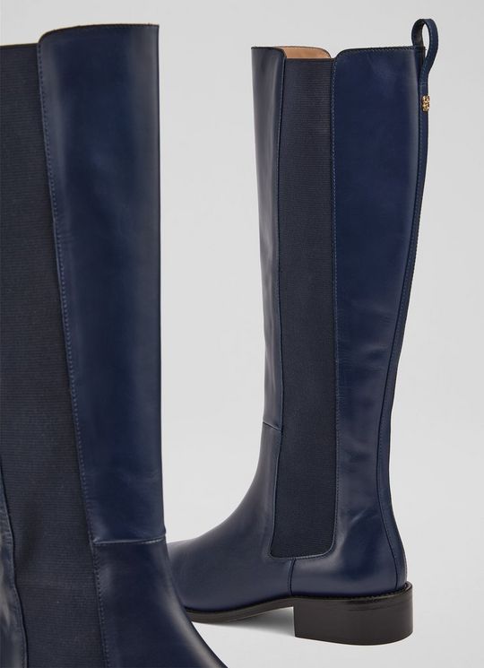 Zara Navy Leather Knee Boots