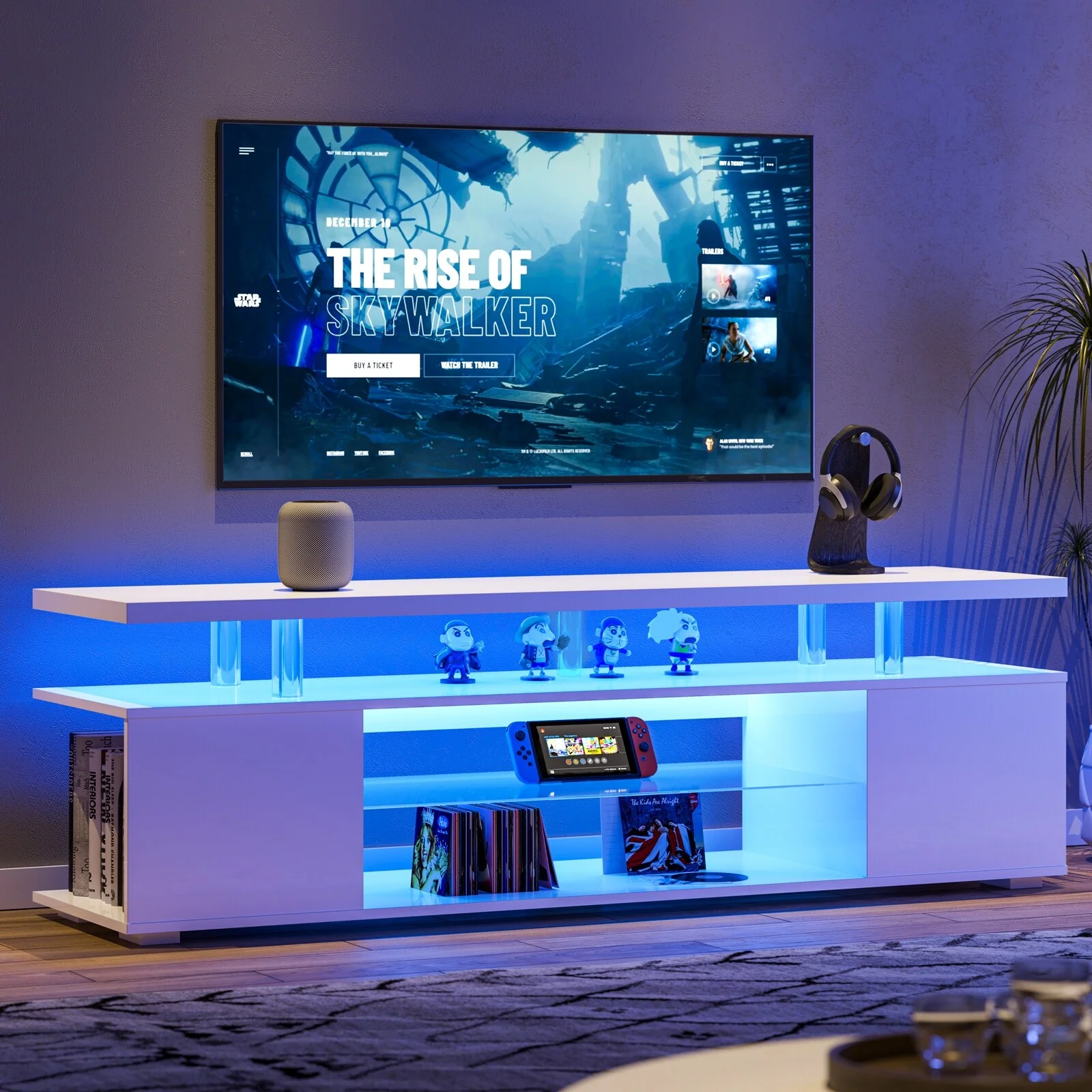 63 LED Gaming TV Stand with Cabinet & Multi-Colored LED for 70 TVs