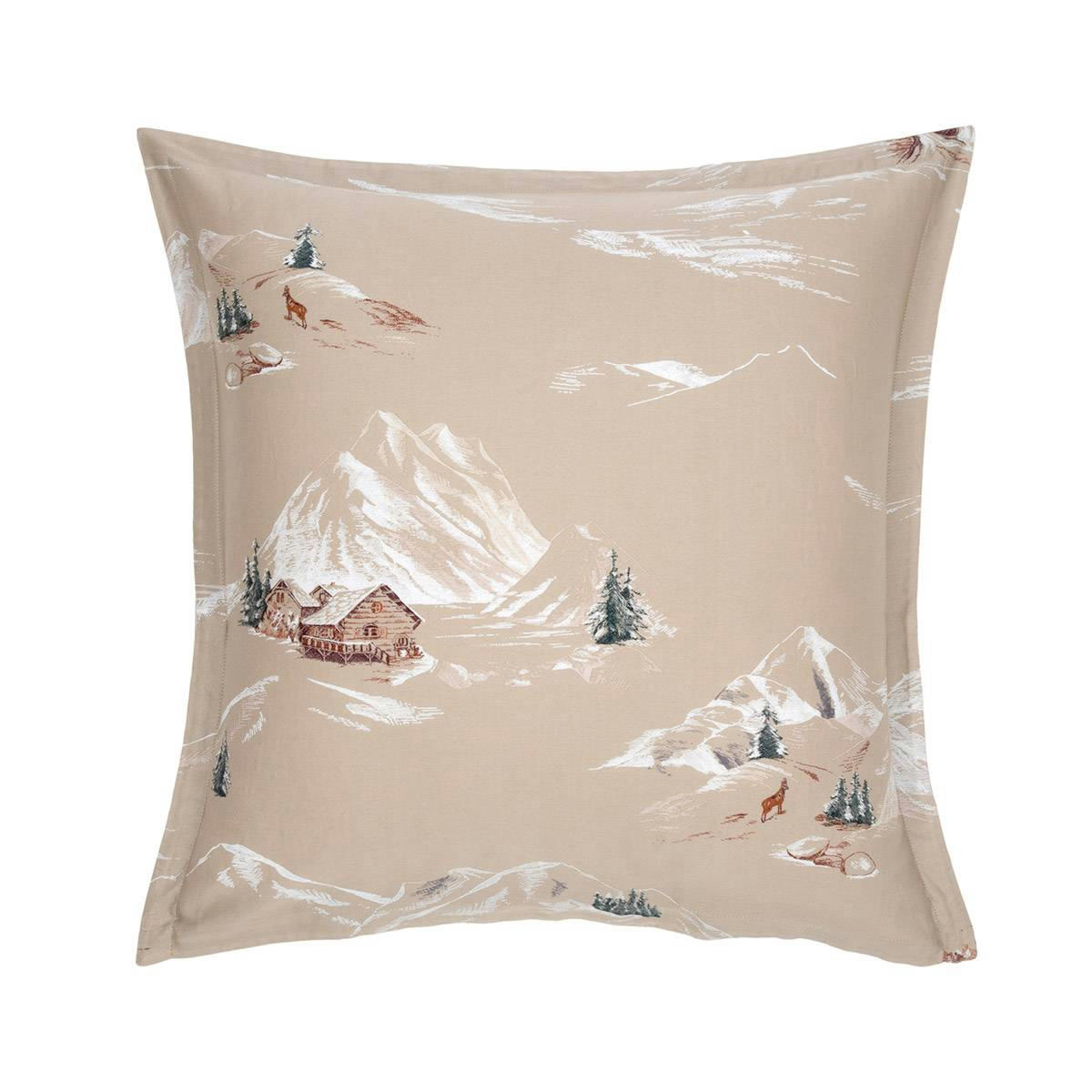 COEUR VAILLANT - Taie d'oreiller en satin de coton lavé beige 65 x 65 cm