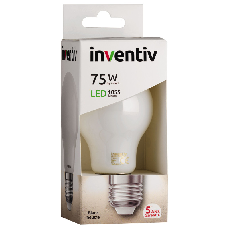 Ampoule opaque à filament LED E27 8 W 1055 lm blanc neutre INVENTIV