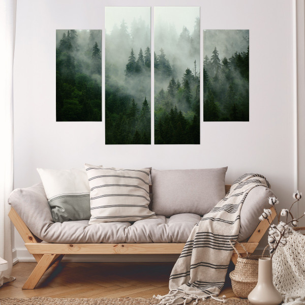 Obraz Wieloczęściowy LAS WE MGLE Natura 3D 80x60cm