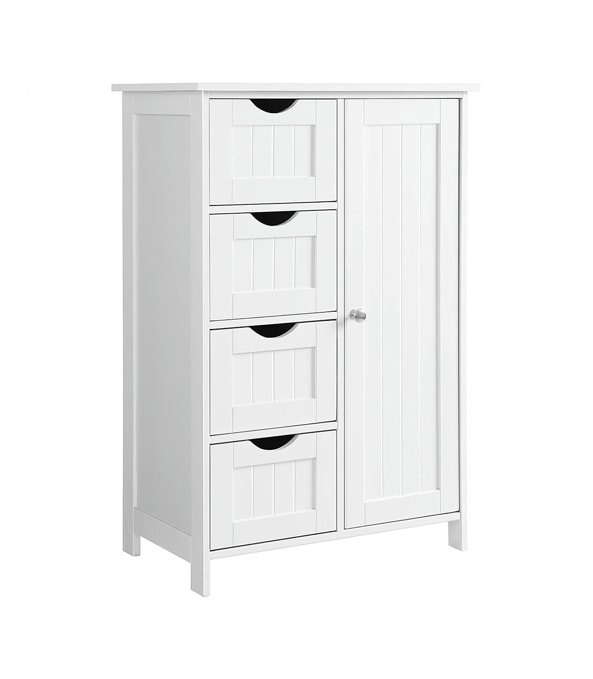 - Étagère de salle de bain 1 Porte 4 Tiroirs L55 cm - Blanc