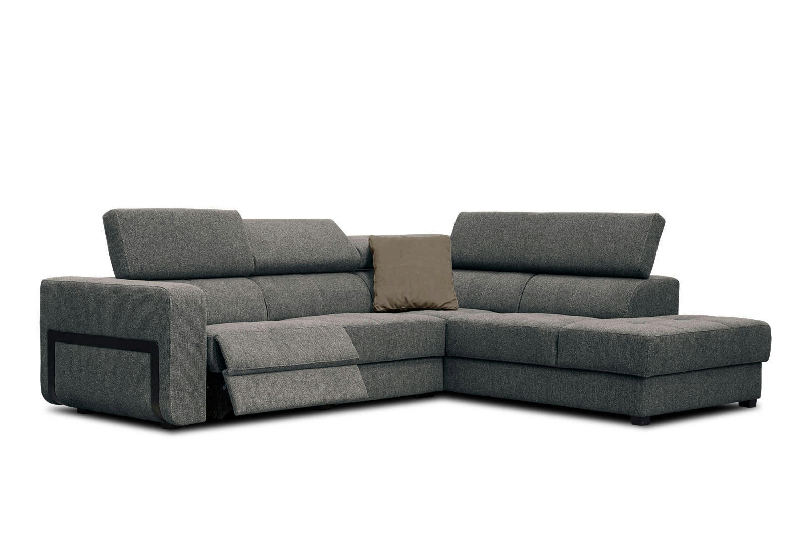 BERGO - Canapé d'angle droit 5 places avec relax électrique tissu gris foncé