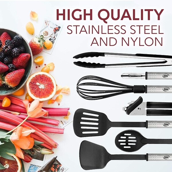 JoyTable 24 piece Kitchen Cooking Utensil Set - Stainless Steel, Non-Stick, Dishwasher Safe, and Heat Resistant