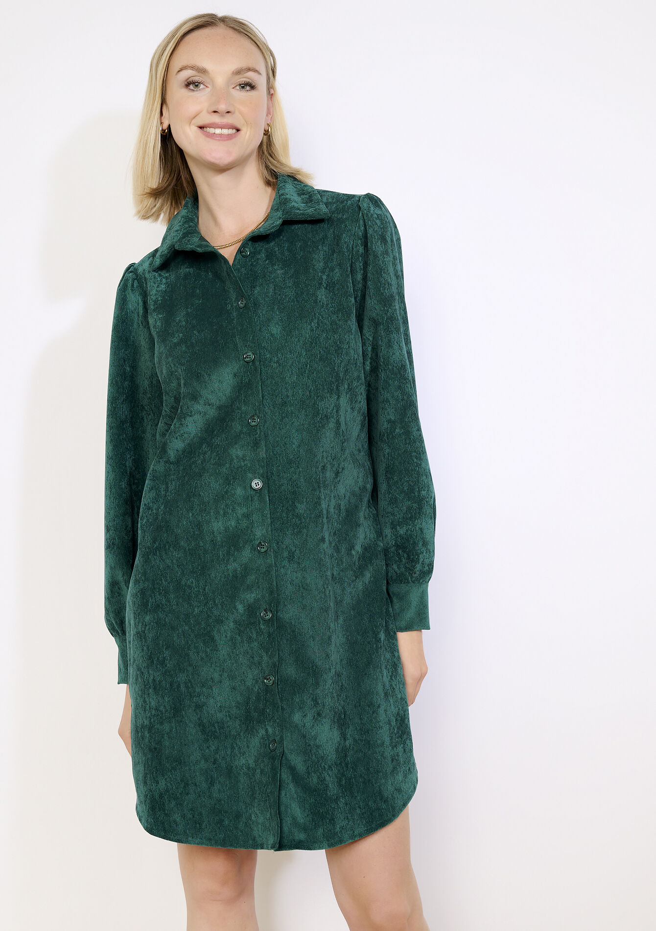 Ribfluwelen overhemdjurk