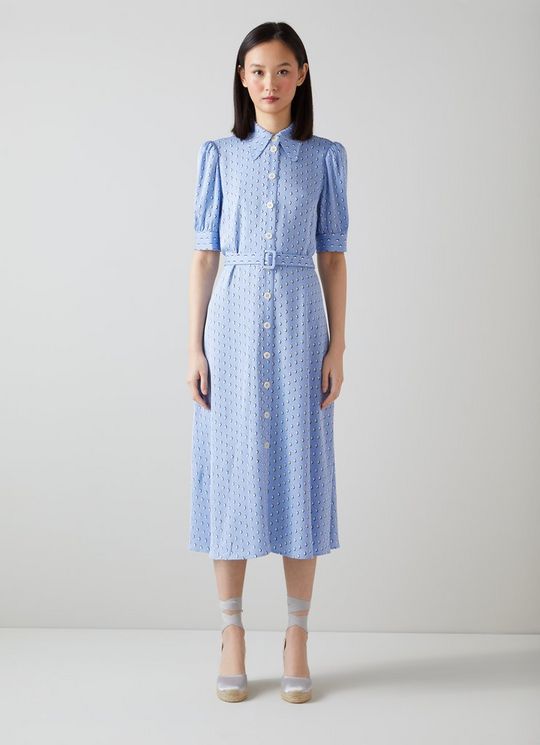 Valerie Blue and Cream Graphic Diamond Print Shirt Dress