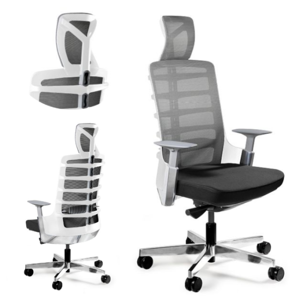 Ergonomiczny fotel SPINELLY biały/czarny siatka/tkanina