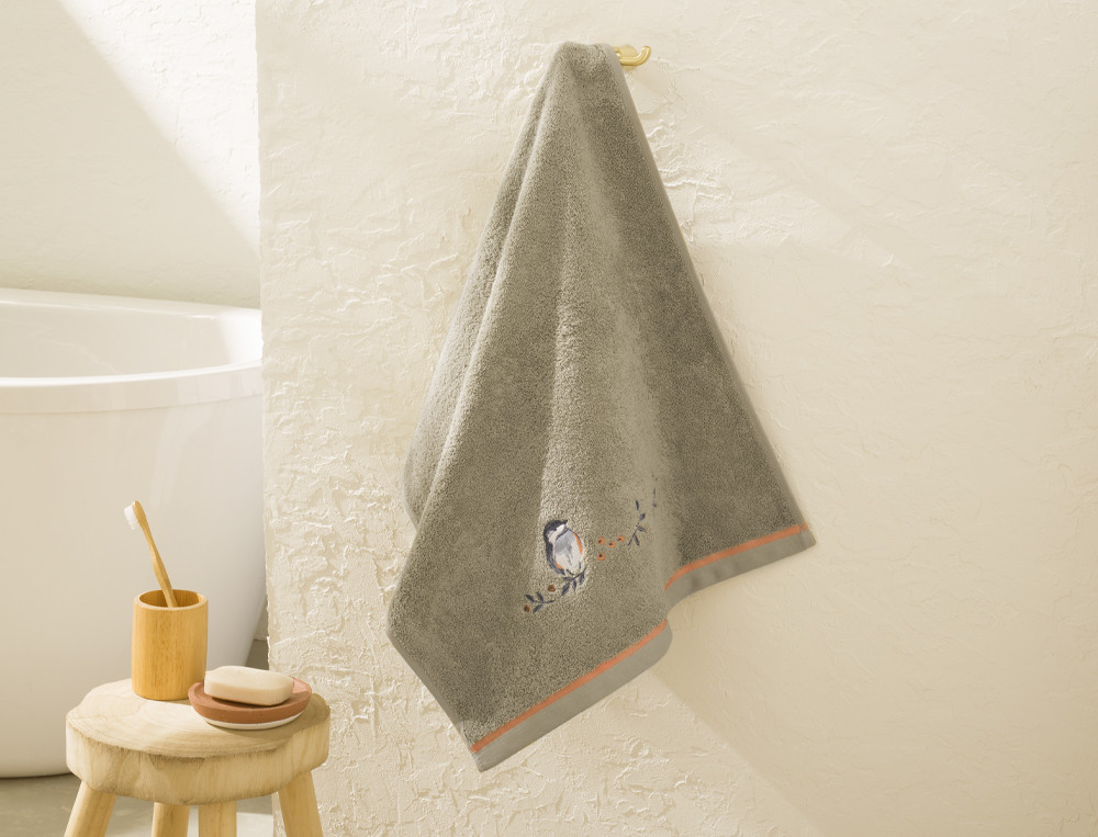 Serviette de bain brodéeMésanges