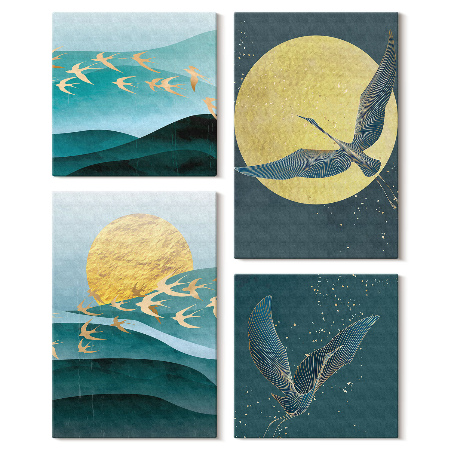 Obraz canvas 4 częściowy Abstrakcja pejzaż ptaki |40x40, 40x60| Wallfluent