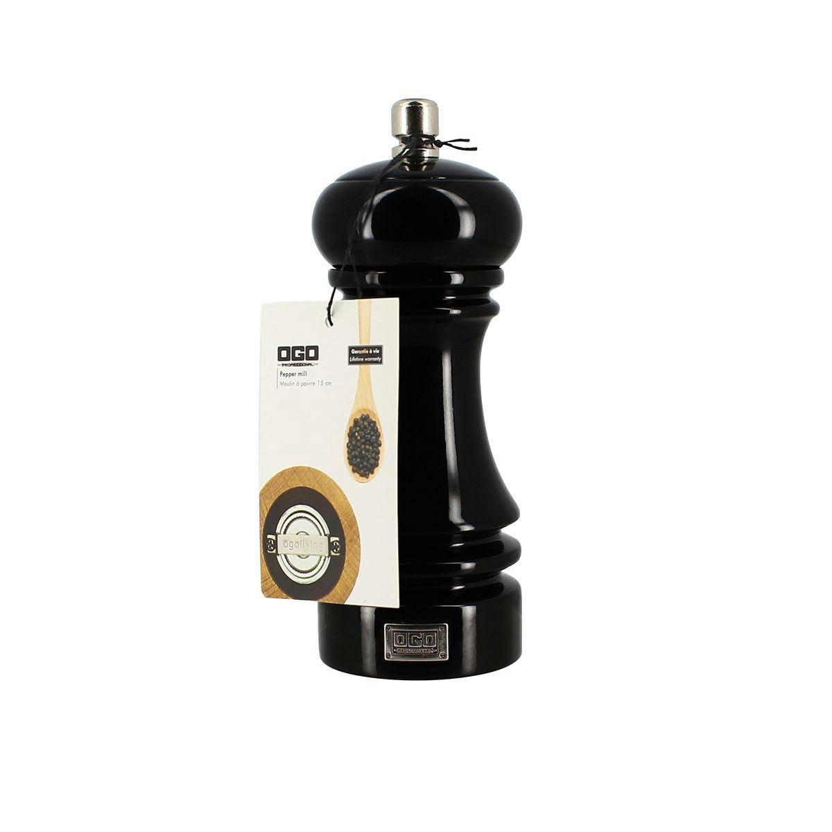 AZEL - Moulin à poivre en bois noir 15cm