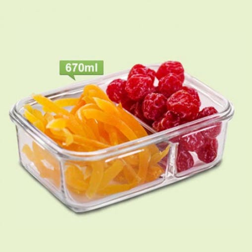 Glasslock Duo Tempered Glass Rectangular Container 670ml With Lid