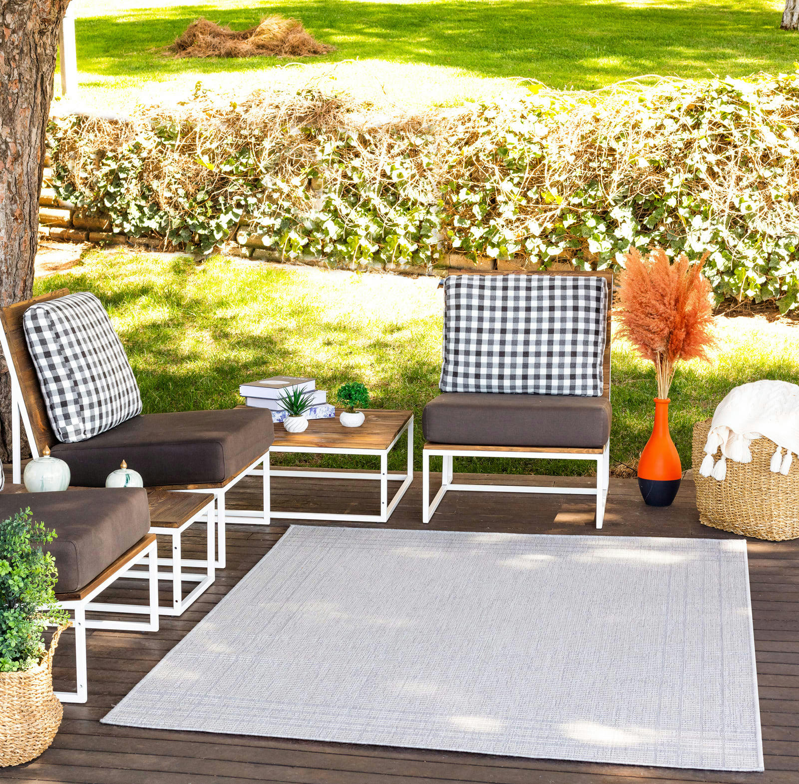 KASSIE - Tapis d'Extérieur/Intérieur Gris/Ivoire 160x213
