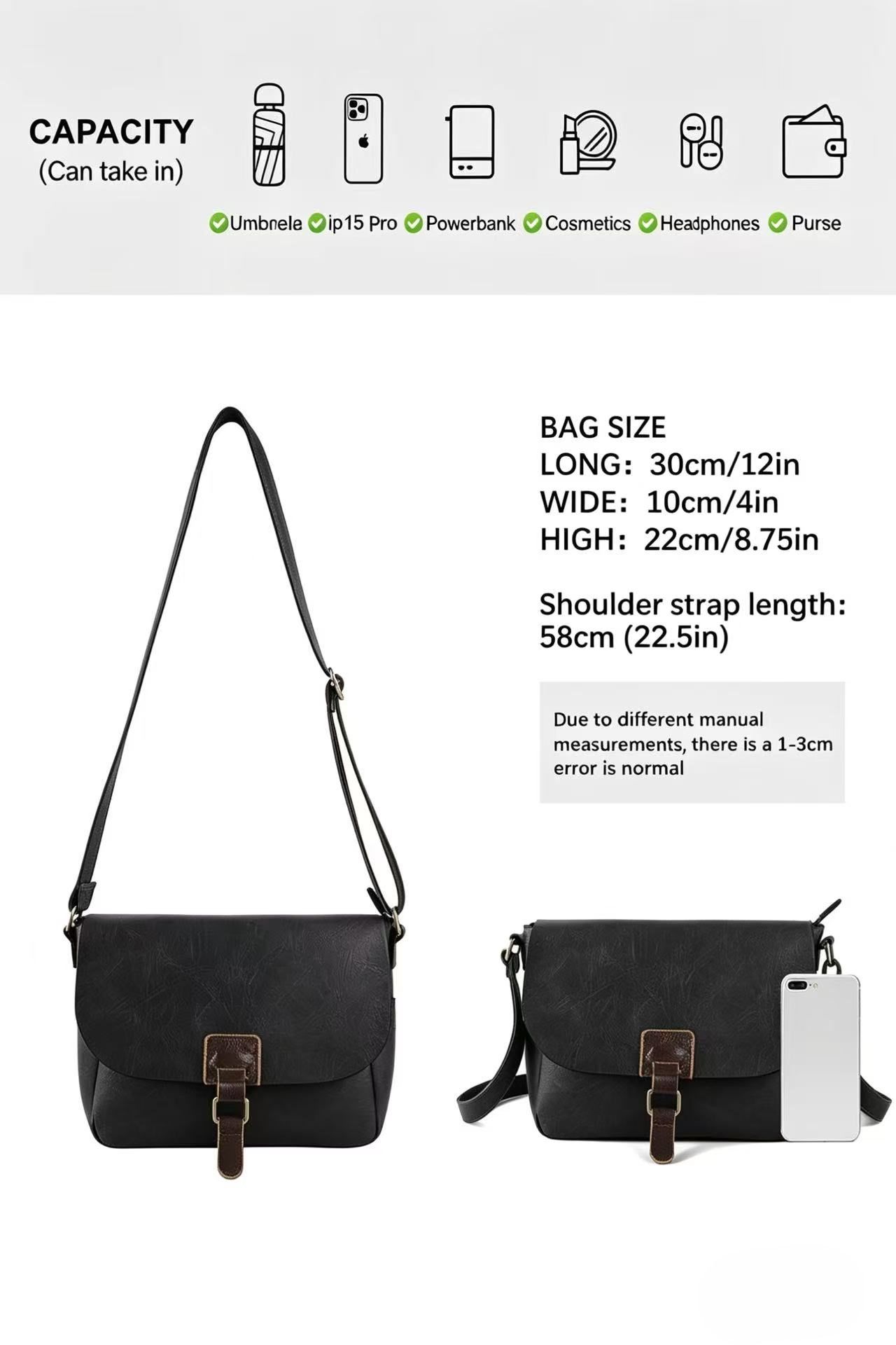 Fontanella Fashion Allen PU Leather Crossbody Messenger Bag with Real Leather Magnetic Fastening