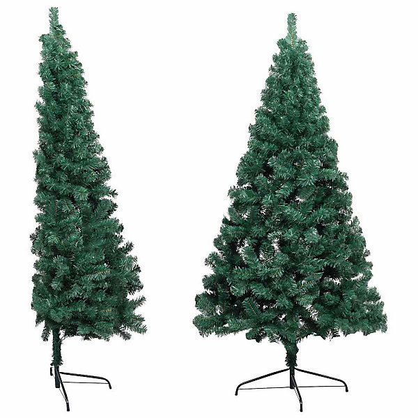 Demi-arbre de Noël artificiel pré-éclairé et boules vert 120 cm vidaXL
