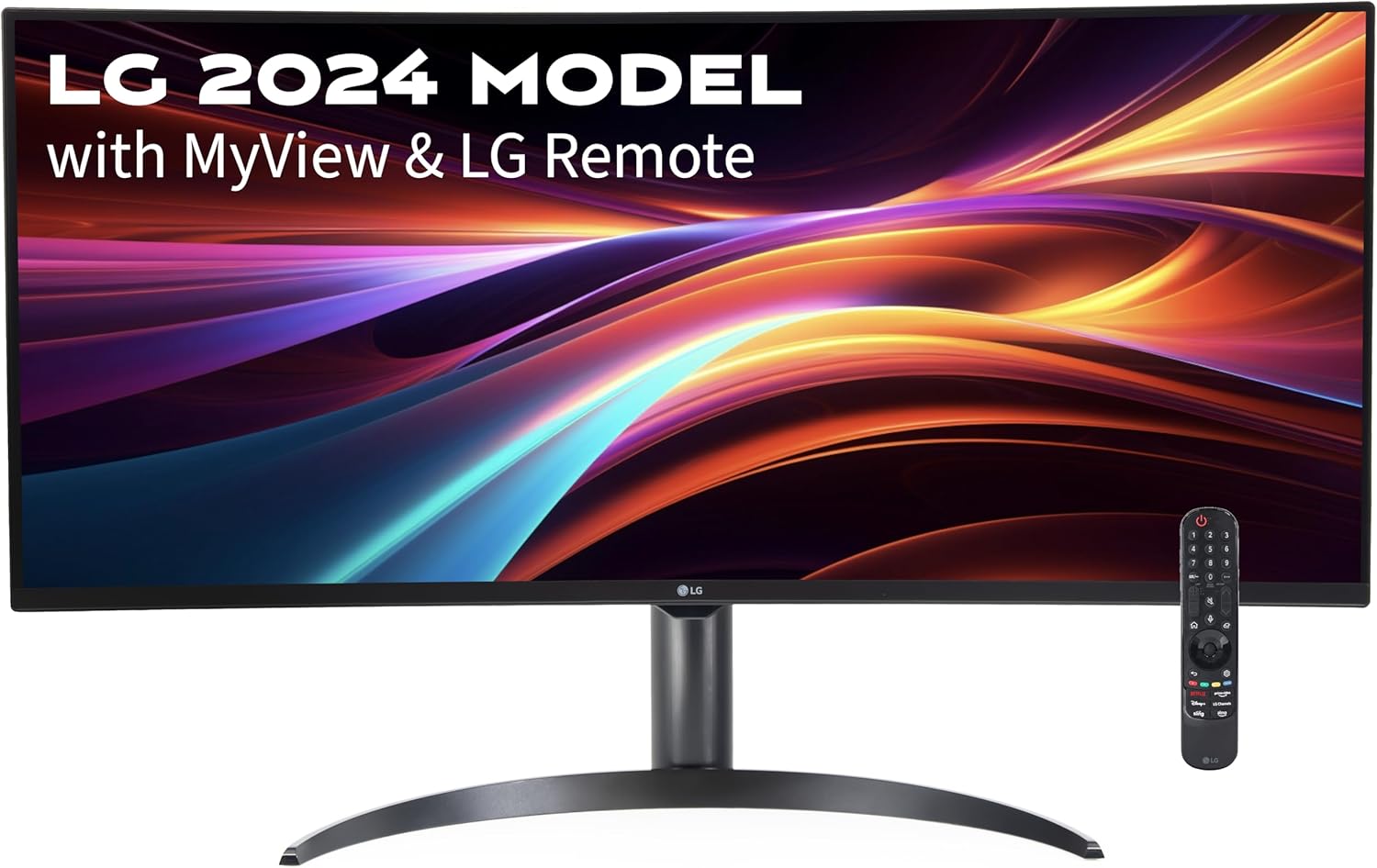 LG 34 Curved WQHD VA Black Monitor with Built-in Speaker  (3440x1440) 100Hz  5ms  Ultrawide MyView Streaming  Airplay2  Magic Remote  34SR65QC-B WebOS 2024 Model (Renewed)