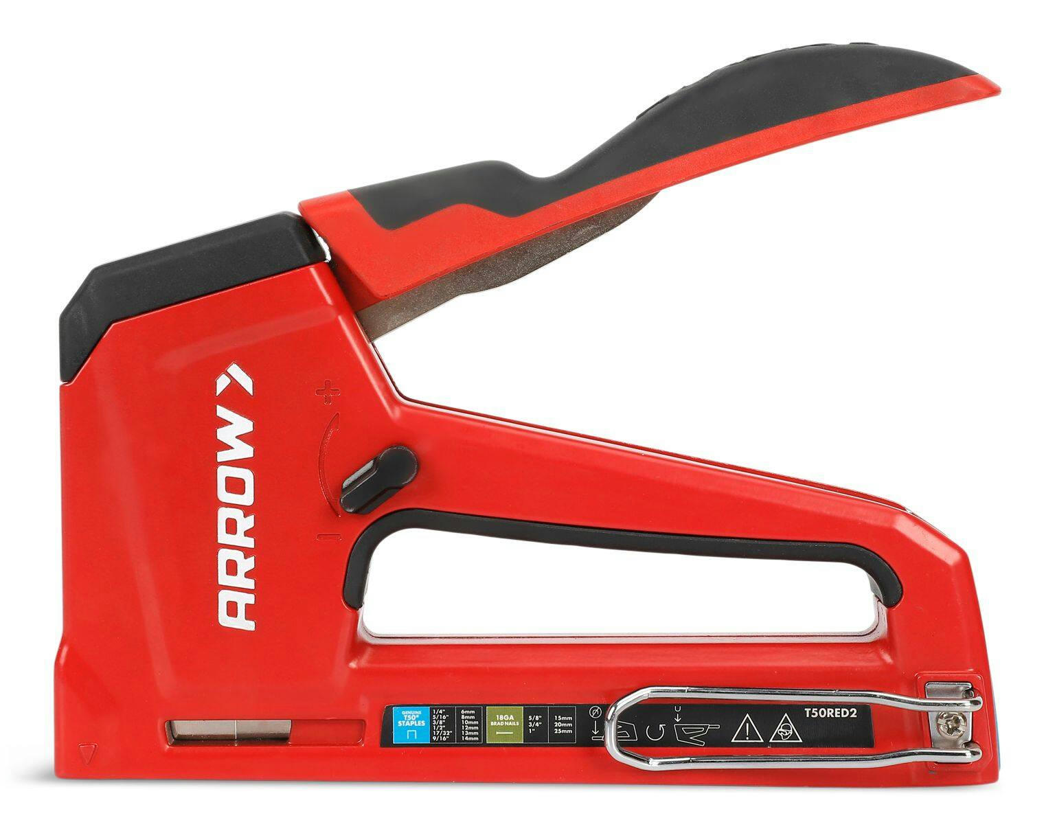 Arrow T50RED2 Professional Staple Gun & Nailer, Fits T-50 Staples and 1/2-in, 9/16-in, 5/8-1-in Brads