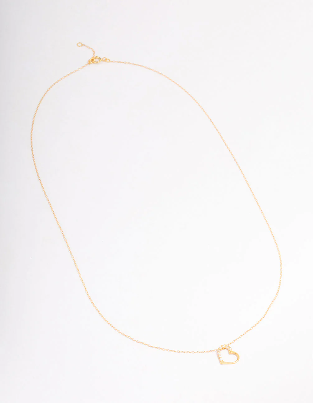 Gold Plated Sterling Silver Cubic Zirconia Half Paved Heart Necklace