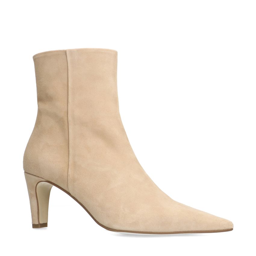 Manfield Beige suède enkellaarsjes met hak