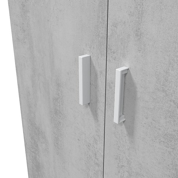 Armoire  meuble de rangement en panneau de particules mélaminé coloris blanc mat et gris ciment