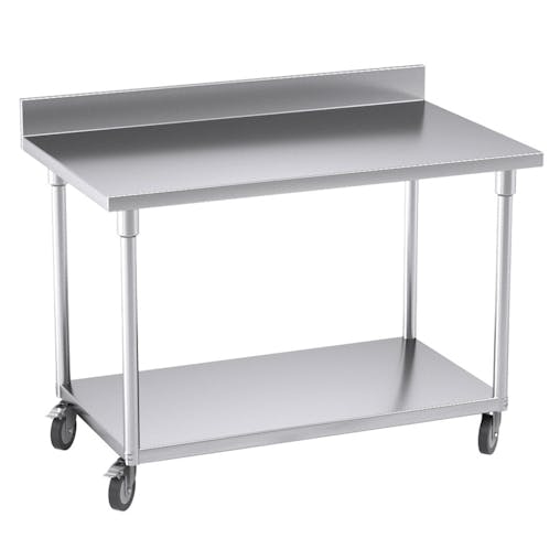 SOGA Commercial Stainless Steel Prep Bench with Backsplash & Casters 120cm