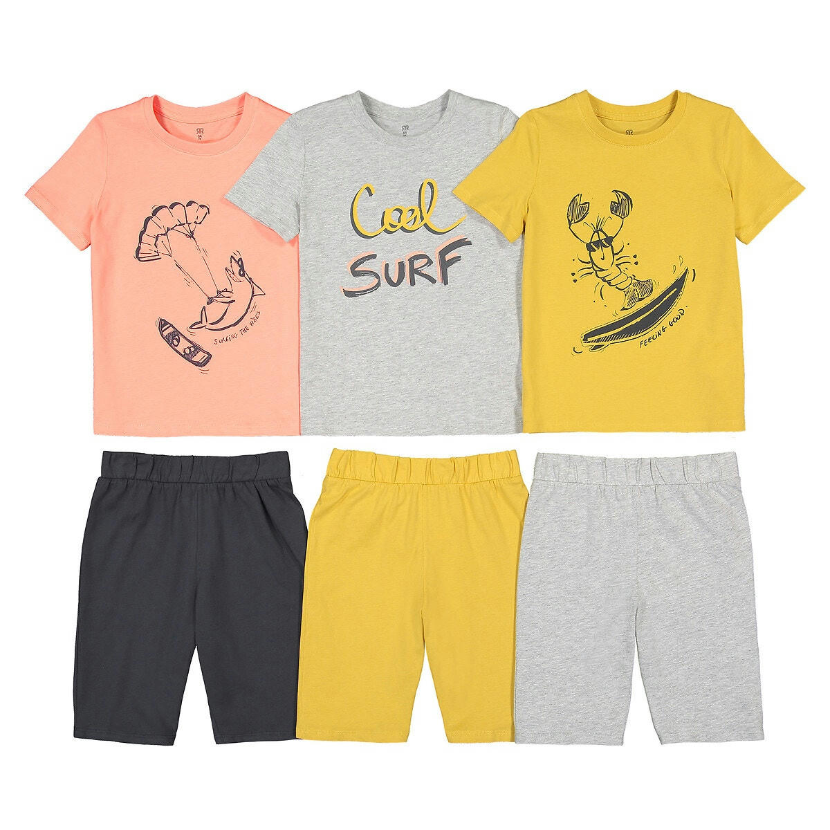 Lot de 3 pyjashorts en coton imprimé surf