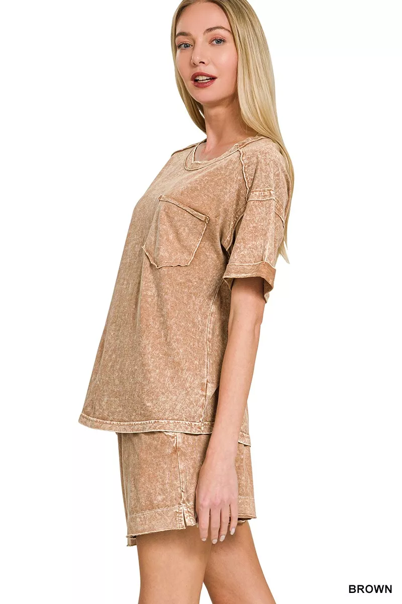 Halo Snow Washed Exposed Seam Top & Shorts Set