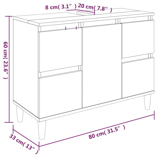 NNEVL Sink Cabinet White 80x33x60 cm Engineered Wood