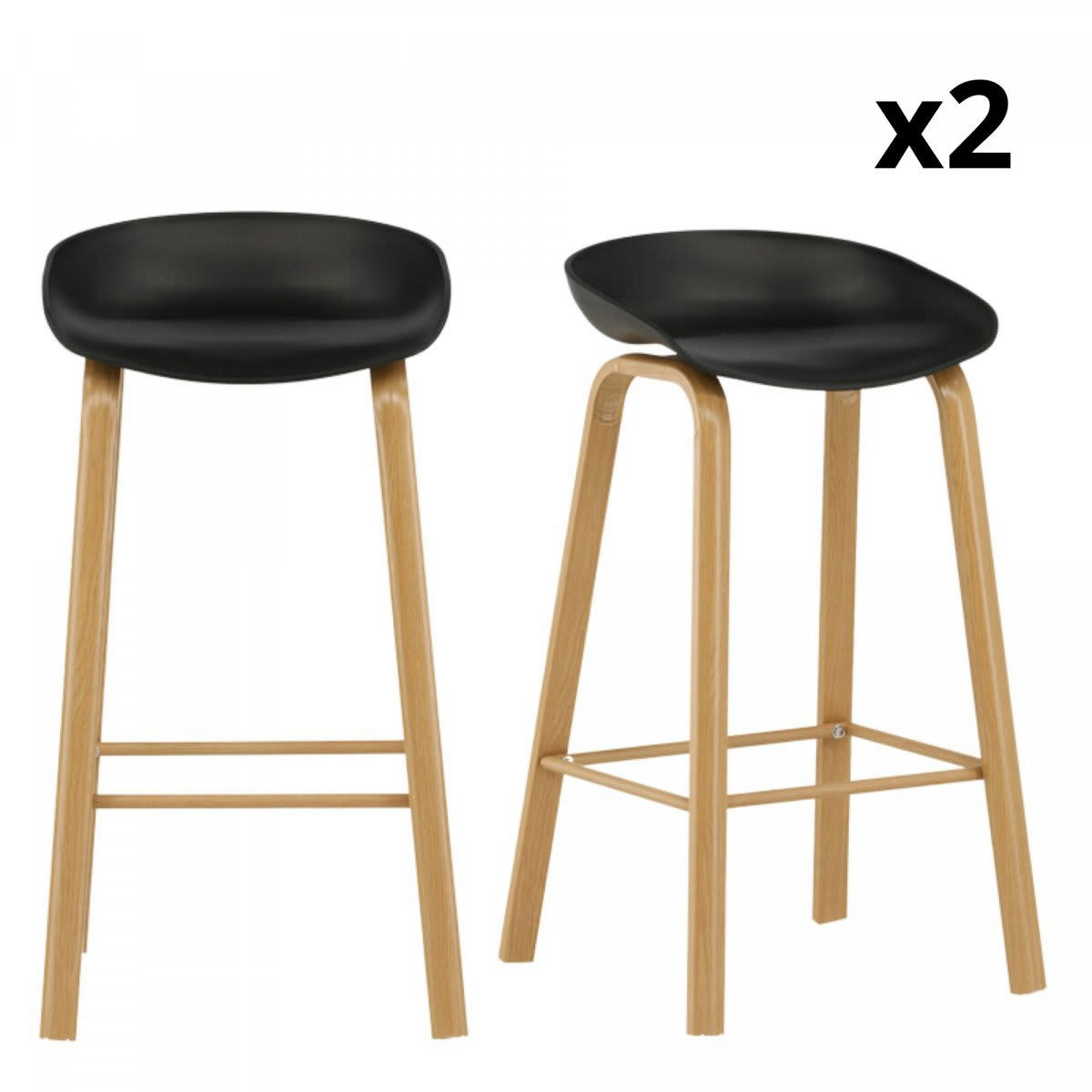 DORIANA - Lot de 2 tabourets de bar en métal noir