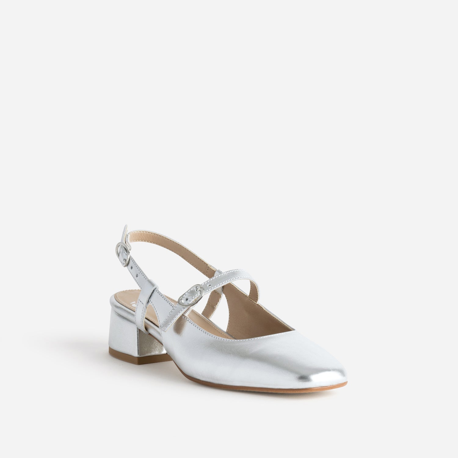 Babies slingback argent en cuir lisse