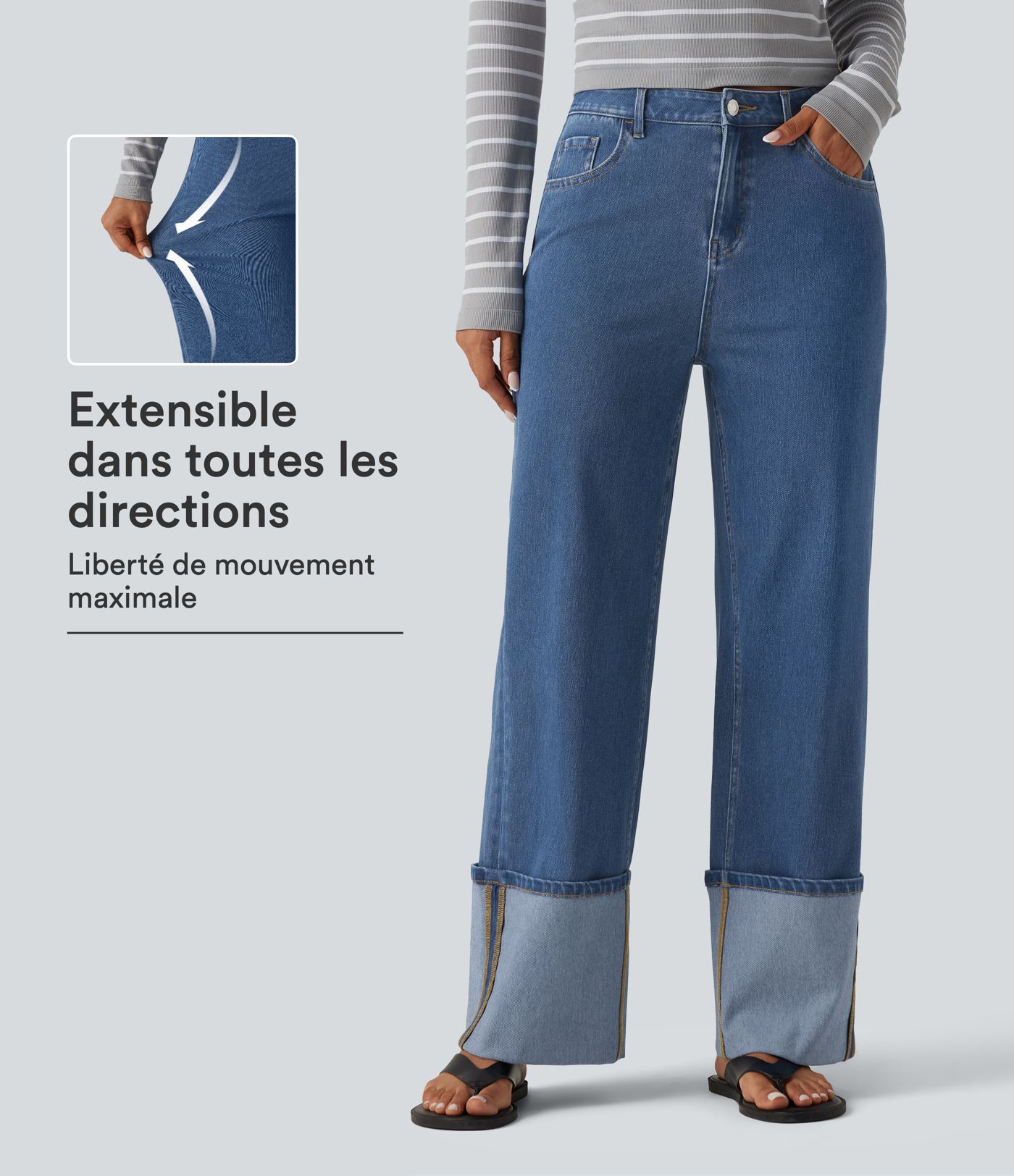 Jean décontracté Halara Flex™ taille mi-haute, coupe droite, avec poches