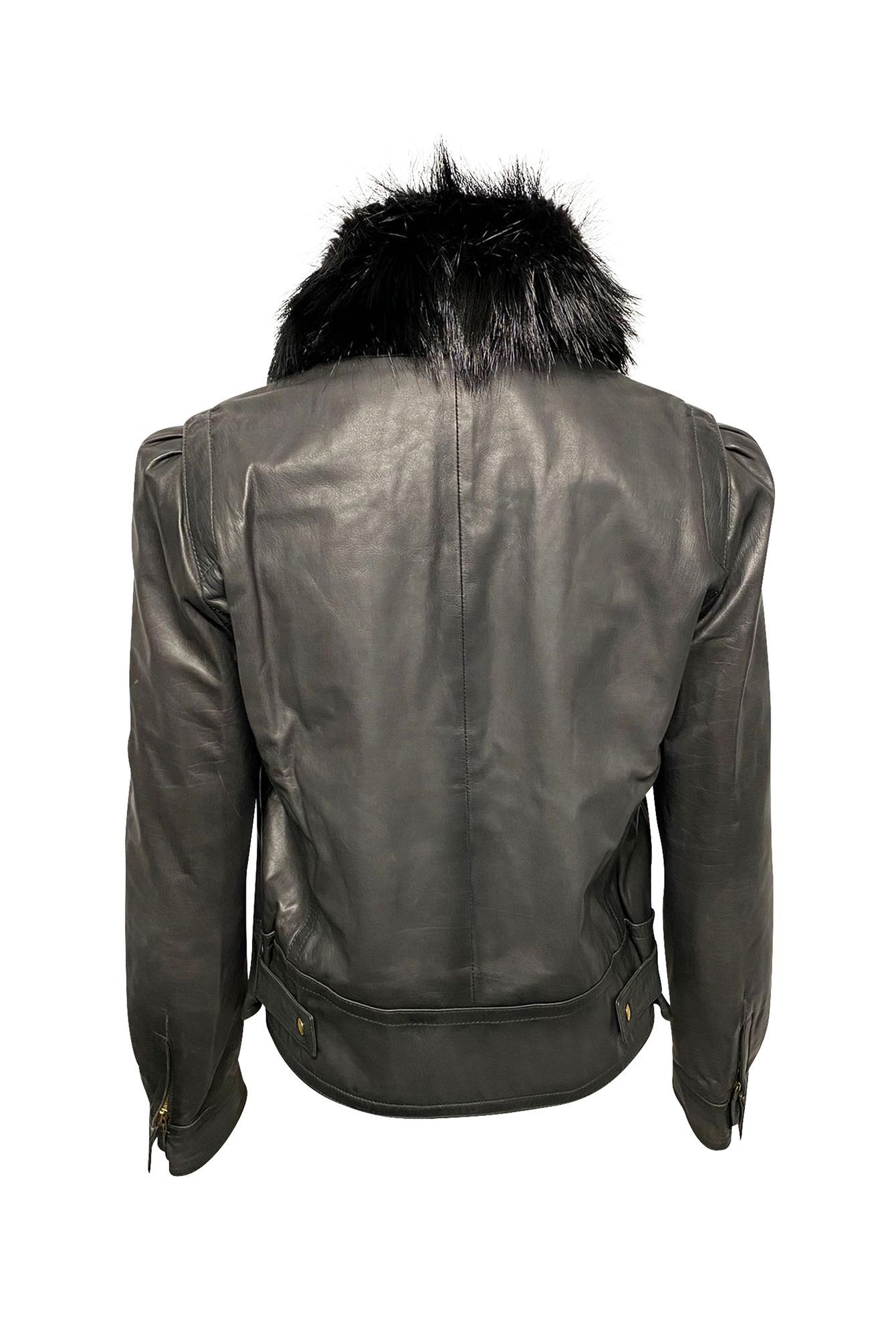 Gucci Preloved Jacket with Fur Collar Detail in Black Leather
