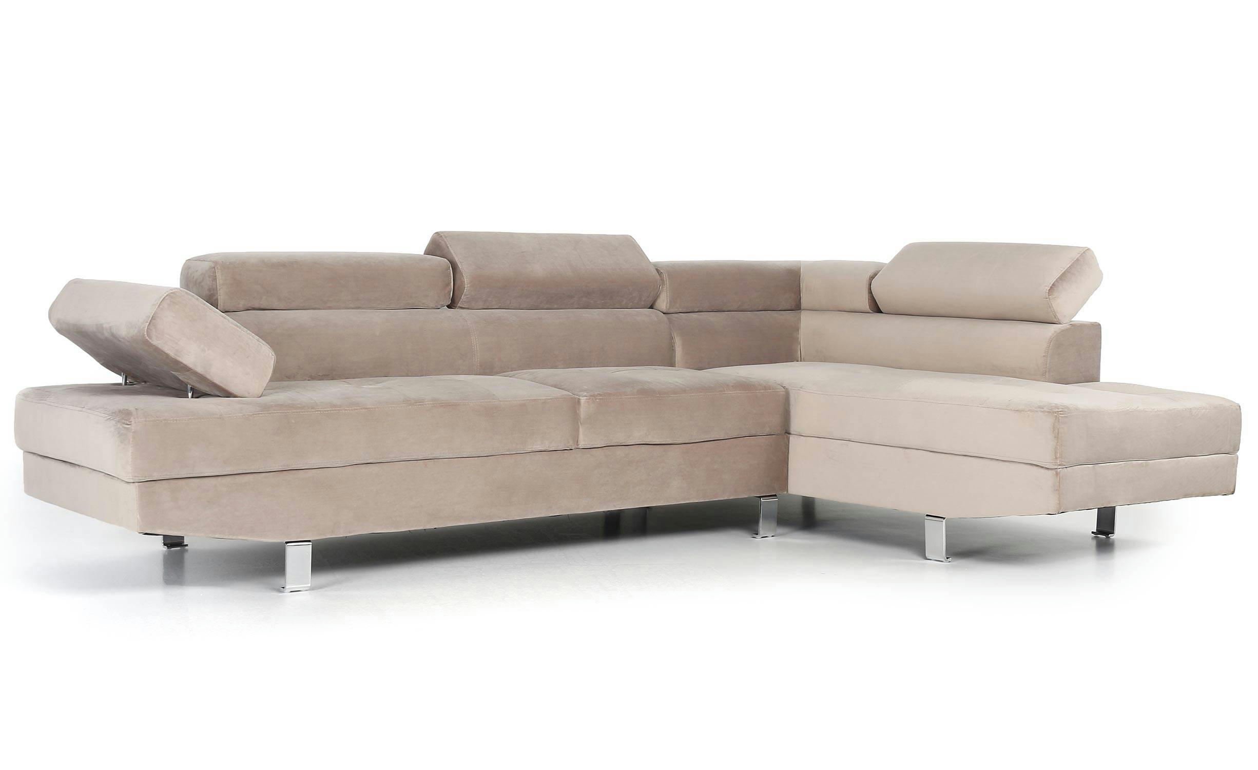 ALFA - Canapé d'angle avec têtières relevables velours taupe