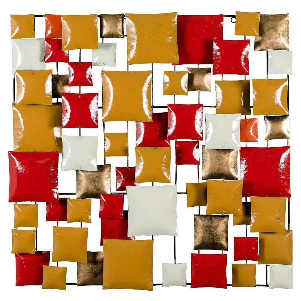 BIG-BEL - Décoration murale en métal, square or rouge moutarde crème 50x50