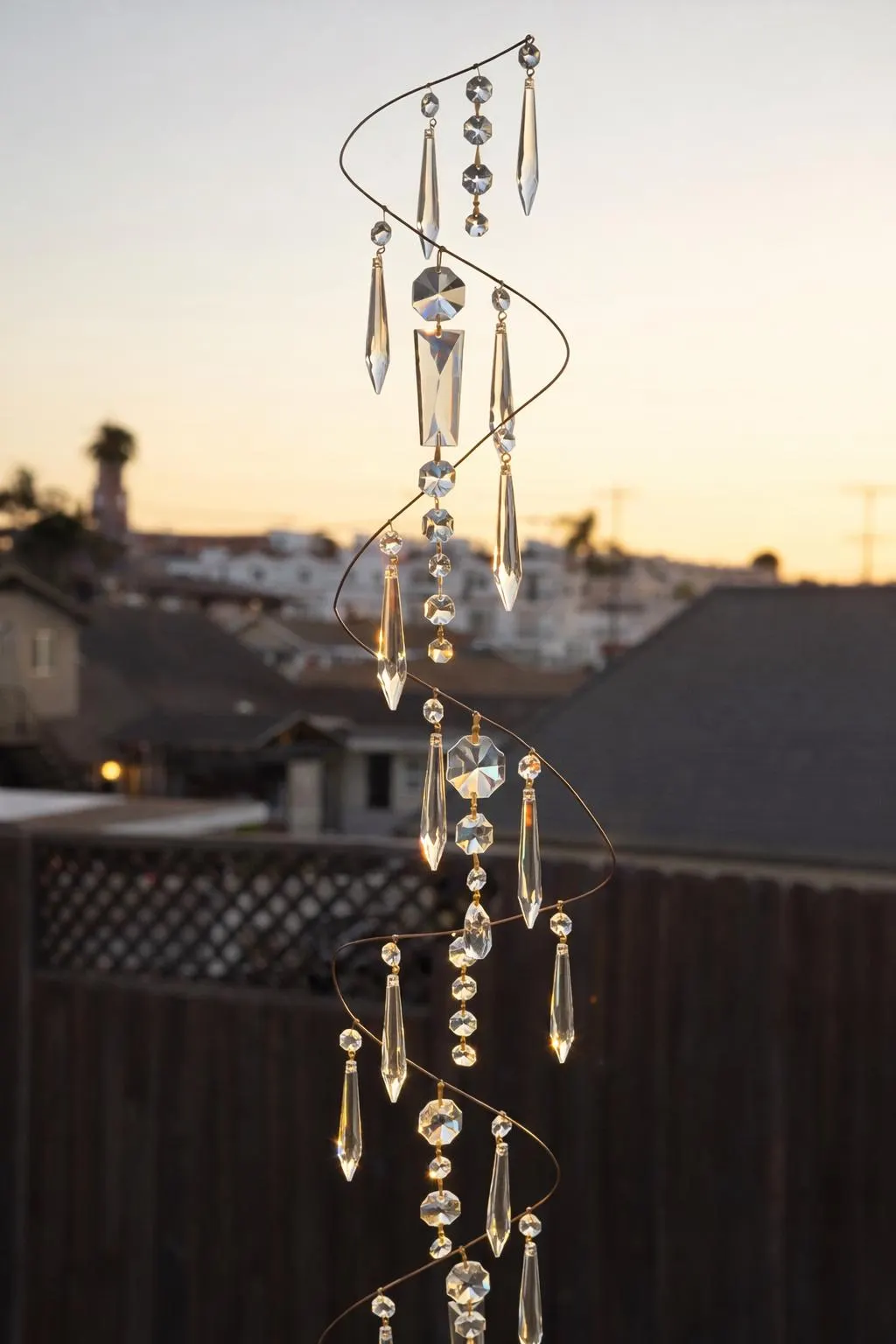 Large Spiral Suncatcher Handmade Hanging Mobile with Vintage Italian Crystal Prisms