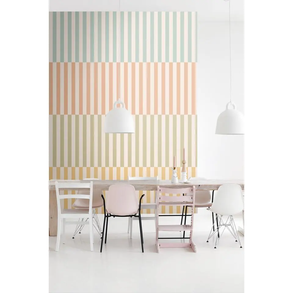 ESTAhome fotobehang strepen geel, groen, blauw en oranje - 2.5 x 2.79 m