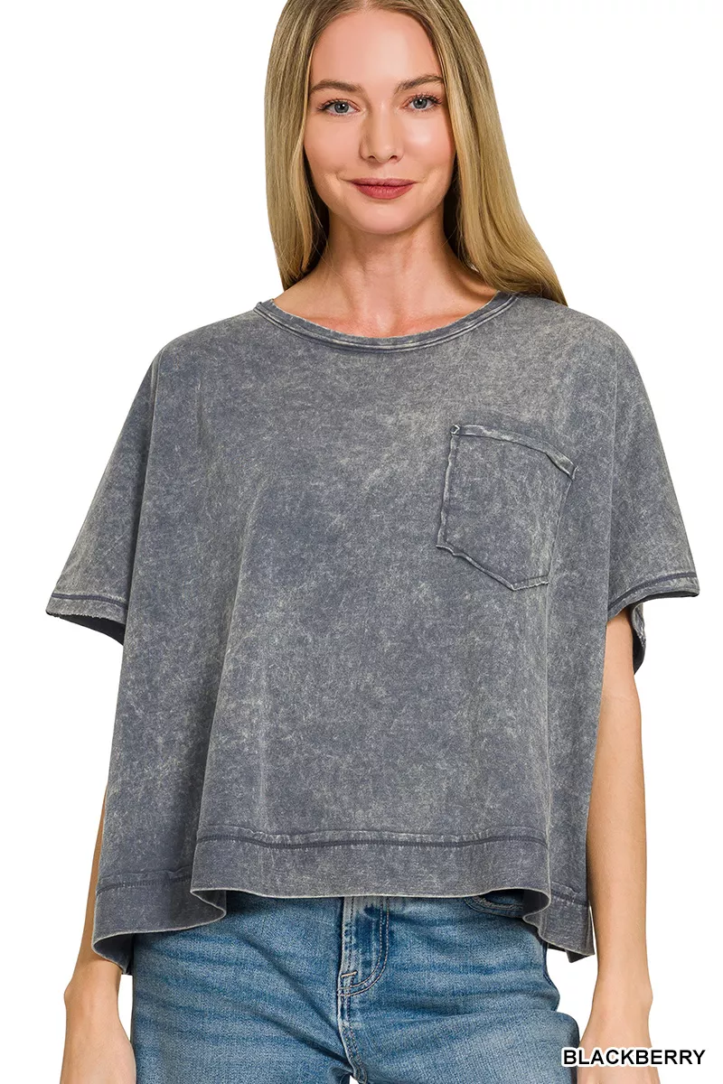 Acid Washed Round Neck Short Sleeve Oversized T-Shirt
